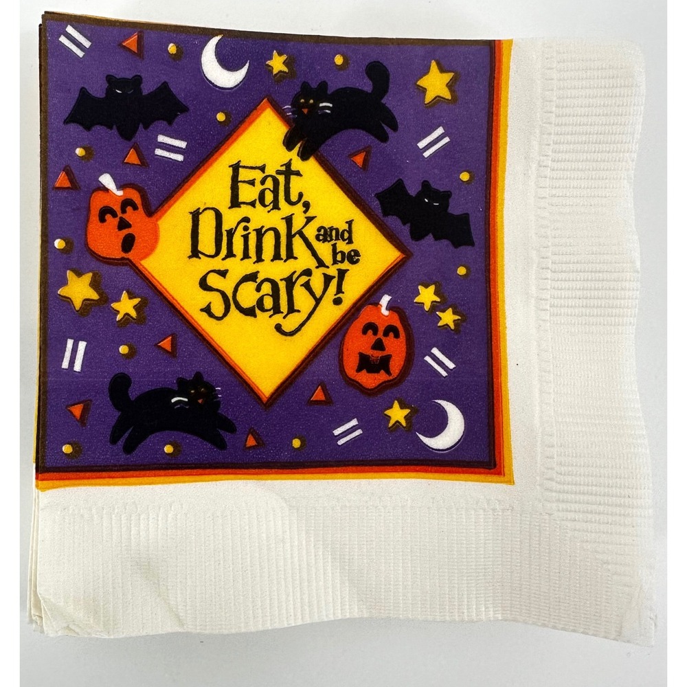 Vintage AGC Halloween Napkins Set of 12 Eat Drink and be Scary Cat Bat Pumpkin